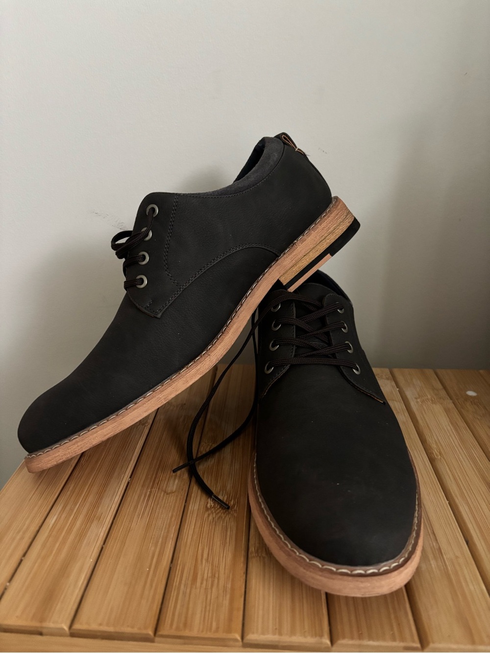 Call It Spring Black Derby Shoes with Tan Contrast Sole
